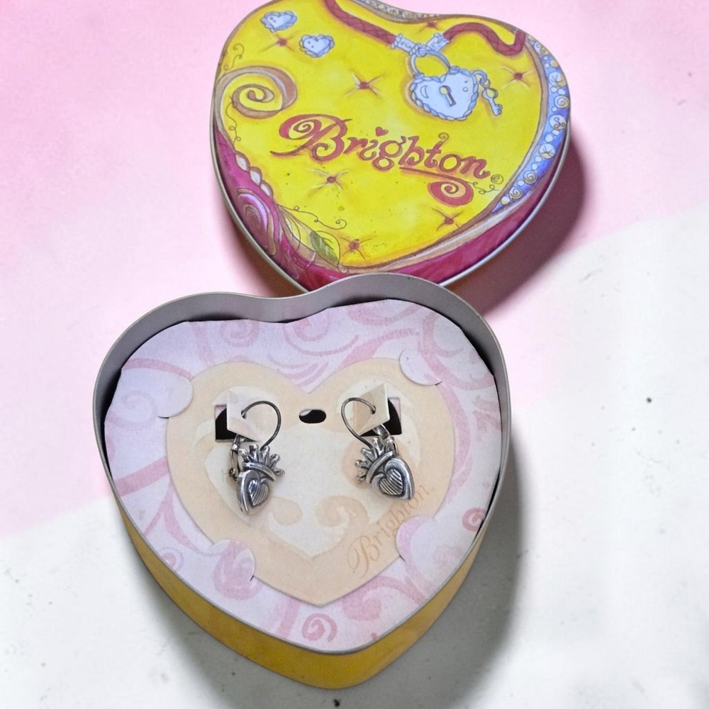 Brighton Crown Heart Love And Respact Leverback Earrings W/Tin NWT Retired